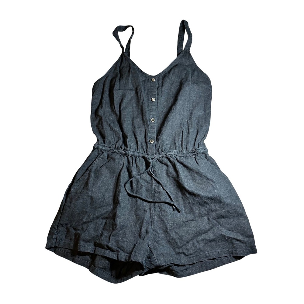 Old Navy Womens XS Black Linen Blend Button Front Romper‎ Sleeveless Jumpsuit